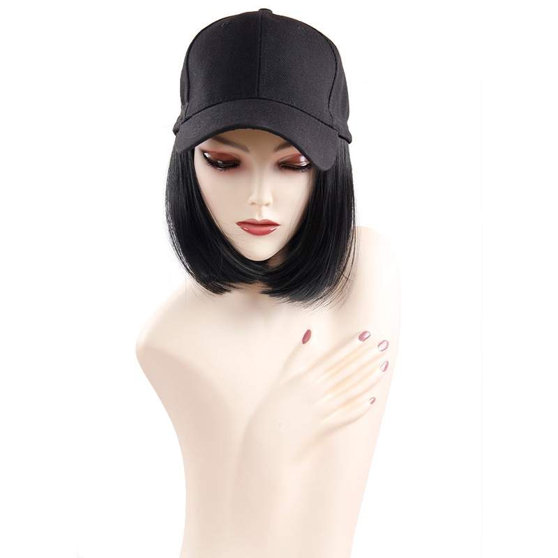 Short Wigs Heat Resistant Fiber Black Wig Hat - Trendycomfy