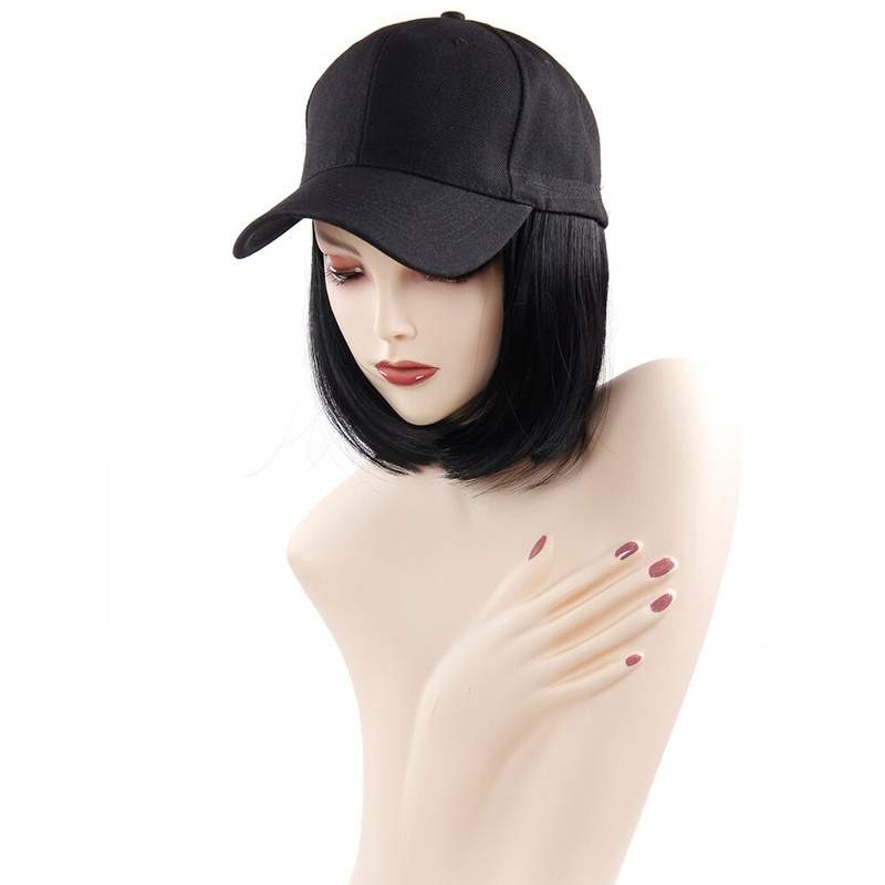 Short Wigs Heat Resistant Fiber Black Wig Hat - Trendycomfy